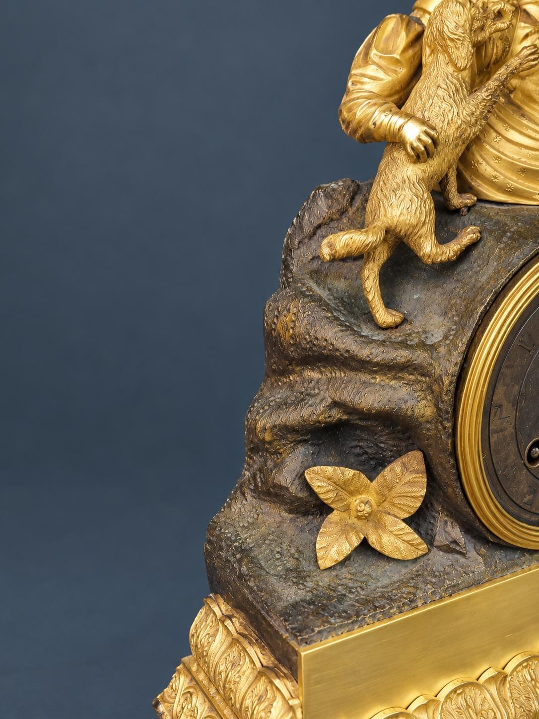 Antique Louis-Philippe Gilt Bronze Mantel Clock, Girl in Bonnet Playing with Her Spaniel, circa 1840, Sold for Restoration