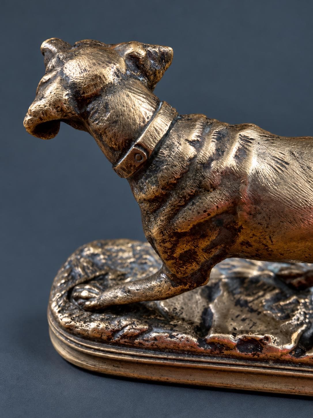 Antique French Animalier Bronze Pointer Dog by Alfred Dubucand, Signed, Hunting Dog on Point with Collar, 19th Century