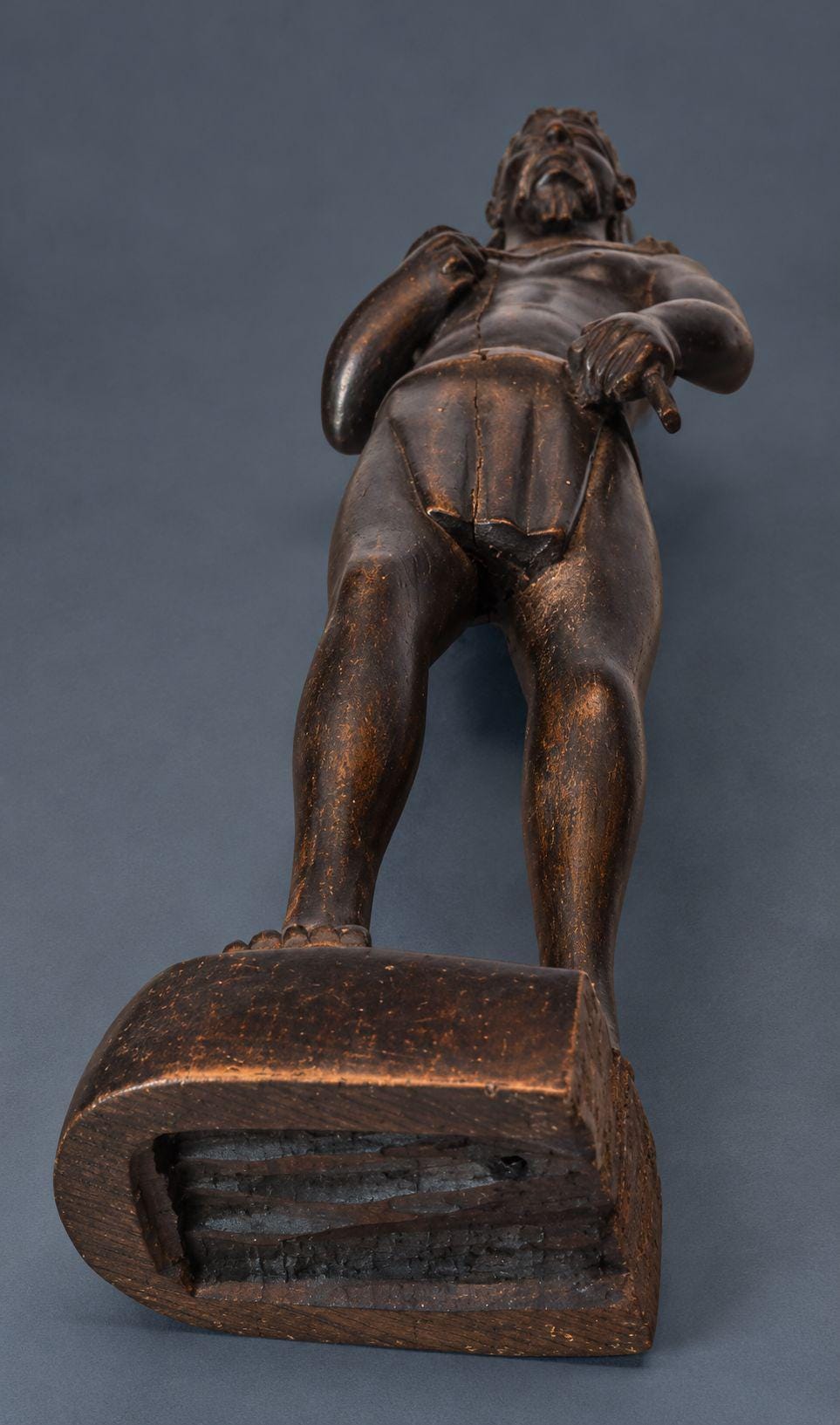 Vintage Hand-Carved Dark Wood Hunter Figure with Spear and Quiver of Arrows, Standing Warrior Statue, Folk Art Sculpture