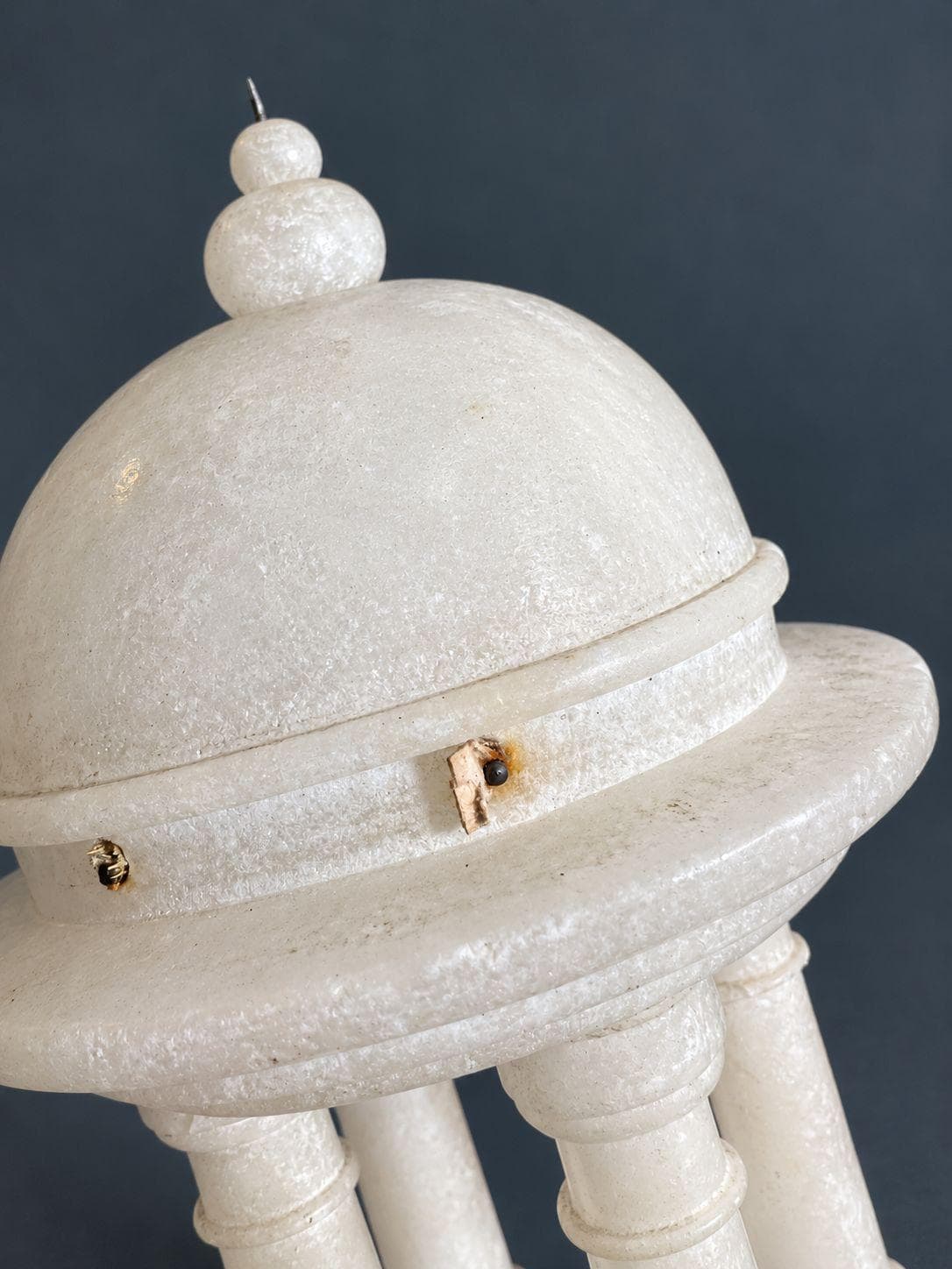 Antique 19th Century Alabaster Temple of Vesta, Grand Tour Souvenir with Four Columns and Domed Roof, Neoclassical Decor