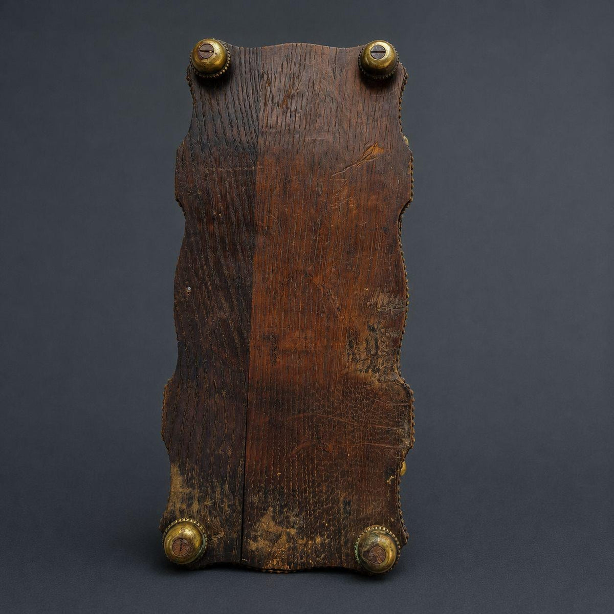 Antique 19th Century Neo-Renaissance Oak Casket, Studded Mottled Plaques and Gilt Caryatid Mask Mounts, Long Glove or Jewelry Box
