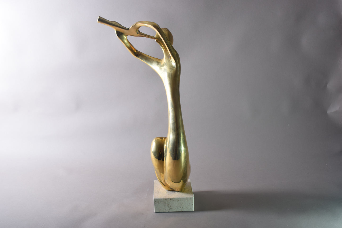 Brass Sculpture of Musician on travertine base, 1980s