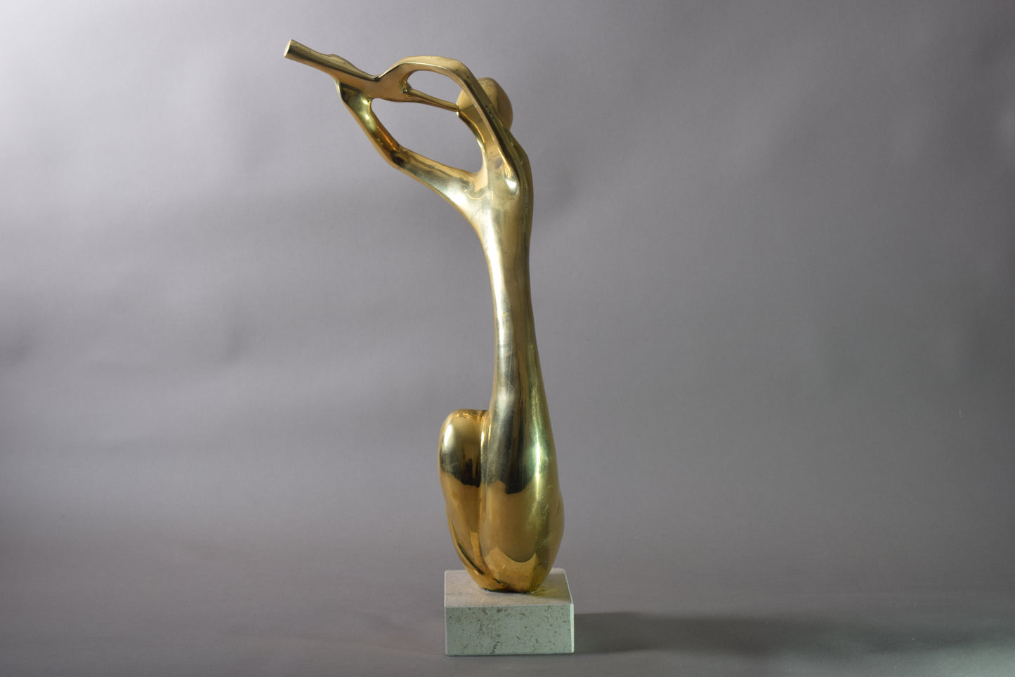 Brass Sculpture of Musician on travertine base, 1980s