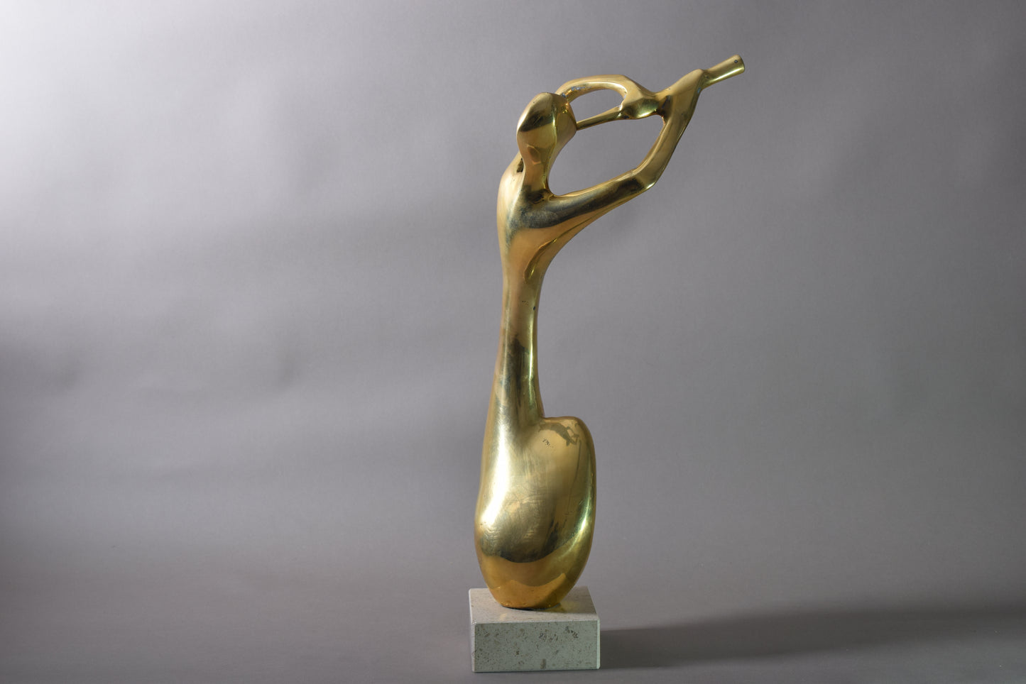 Brass Sculpture of Musician on travertine base, 1980s