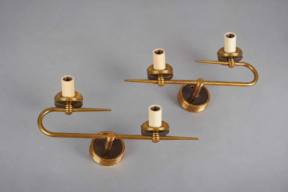 Pair of Vintage Brass Double-Arm Sconces, 1960s, Mid-Century Minimalist Wall Lights, Linear Modernist Fixtures