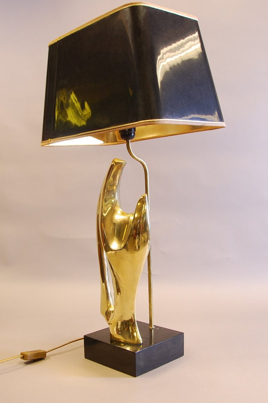 Brass Sculptural Table Lamp, Hand-Form Figure — French Modernist Style, 1970s
