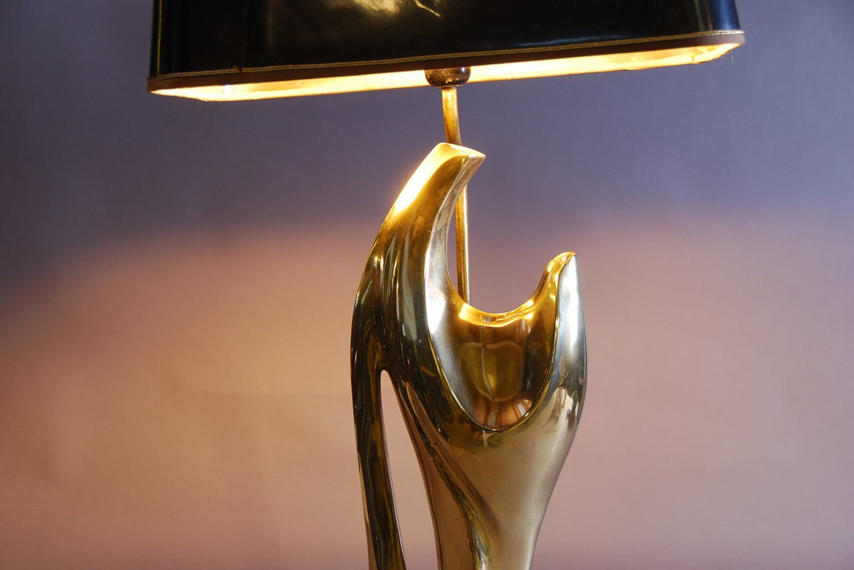 Brass Sculptural Table Lamp, Hand-Form Figure — French Modernist Style, 1970s
