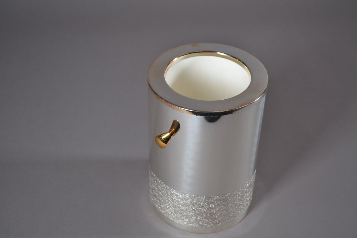 Vintage Hollywood Regency Wine Cooler, Gilded Handle Champagne Bucket, Metal Barware Accessory
