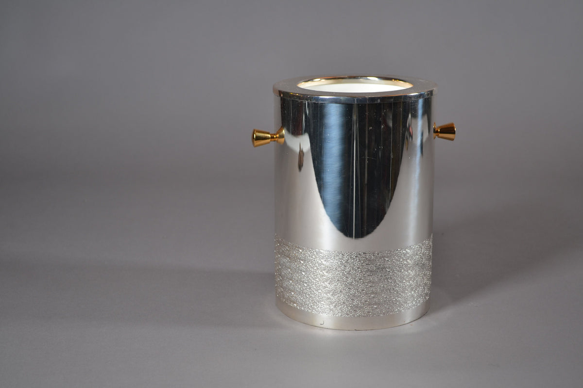 Vintage Hollywood Regency Wine Cooler, Gilded Handle Champagne Bucket, Metal Barware Accessory