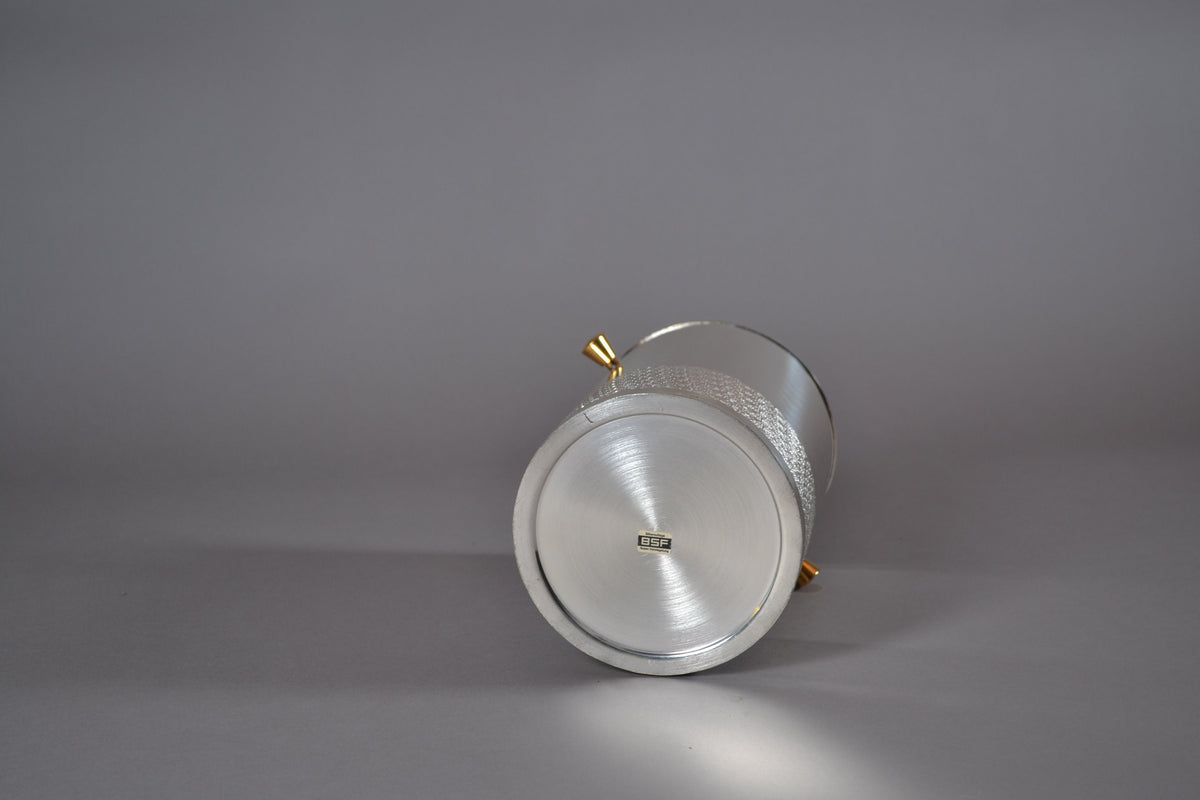Vintage Hollywood Regency Wine Cooler, Gilded Handle Champagne Bucket, Metal Barware Accessory