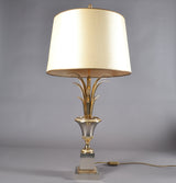 Boulanger Pineapple Palm Lamp in brushed steel, inspired by Maison Charles. A vintage Belgian Hollywood Regency table lamp with a modern touch. Featuring a timeless mid-century design, this elegant lamp is perfect for Art Deco interiors, retro home decor, or as a statement lighting piece. In very good condition with minor patina. Shade not included, carefully packed for shipping.