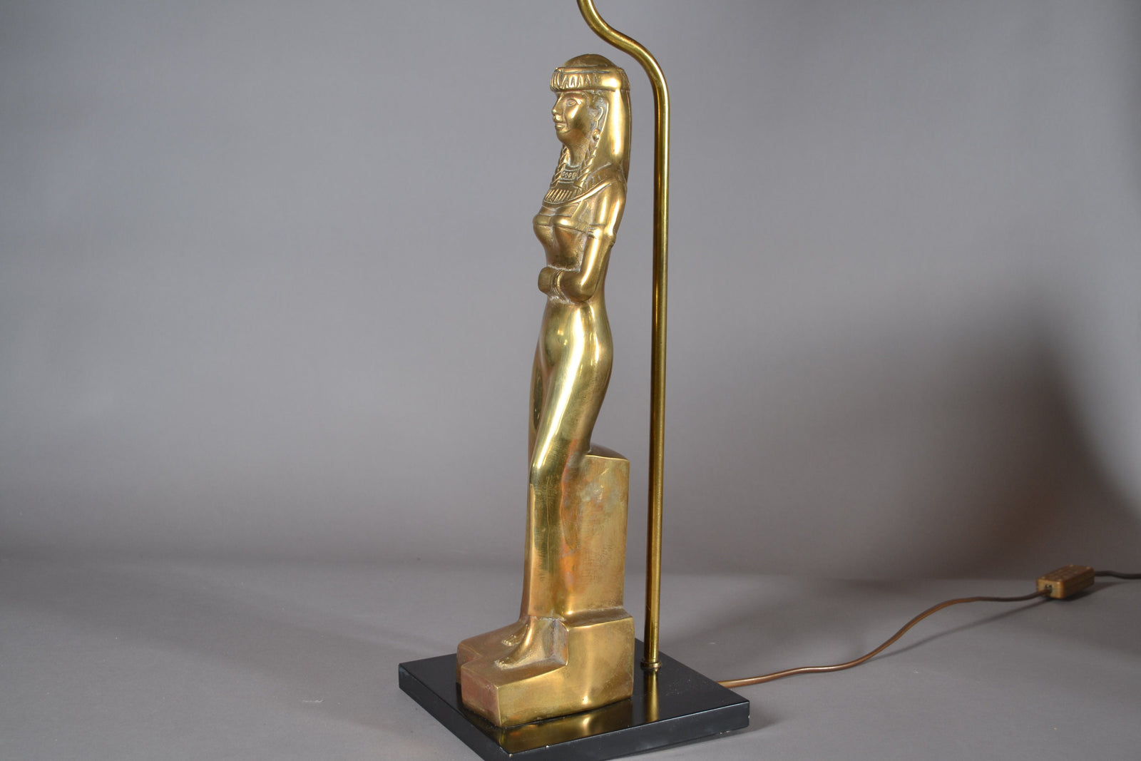 Vintage Egyptian Revival Table Lamp, Gold-Toned Woman Figure, Art Deco Style, 1970s
