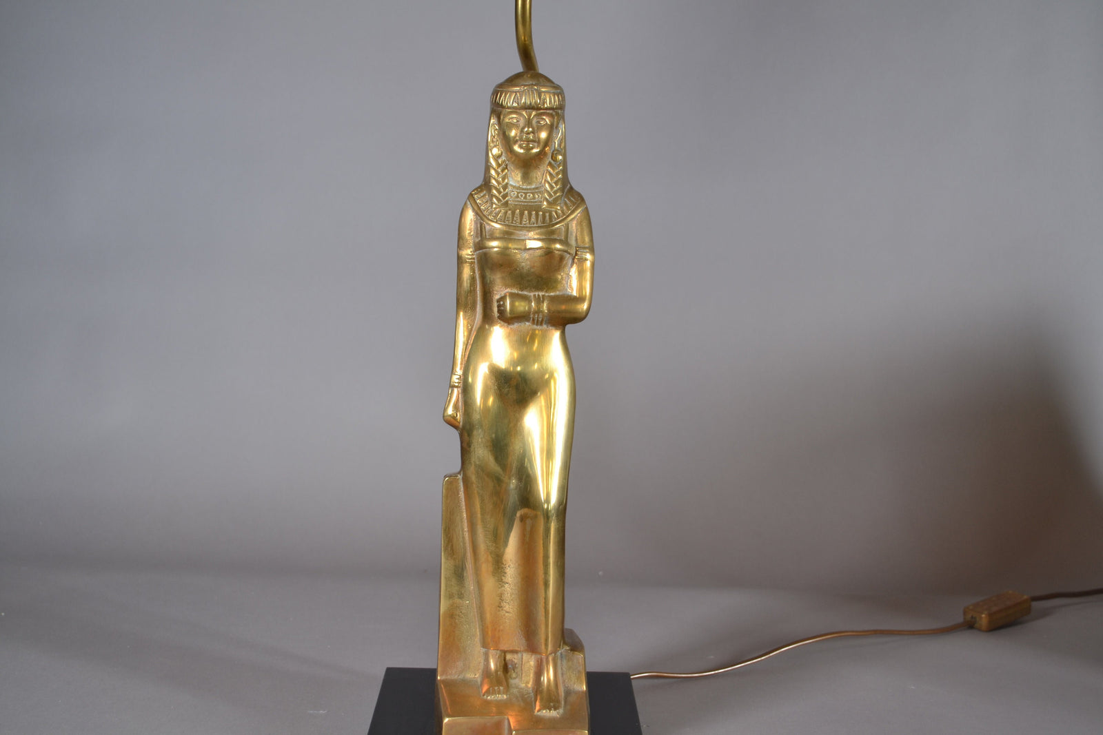Vintage Egyptian Revival Table Lamp, Gold-Toned Woman Figure, Art Deco Style, 1970s