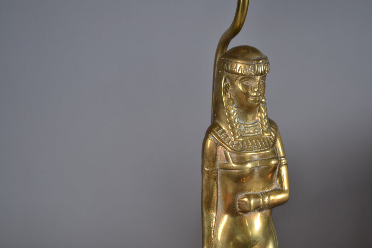 Vintage Egyptian Revival Table Lamp, Gold-Toned Woman Figure, Art Deco Style, 1970s