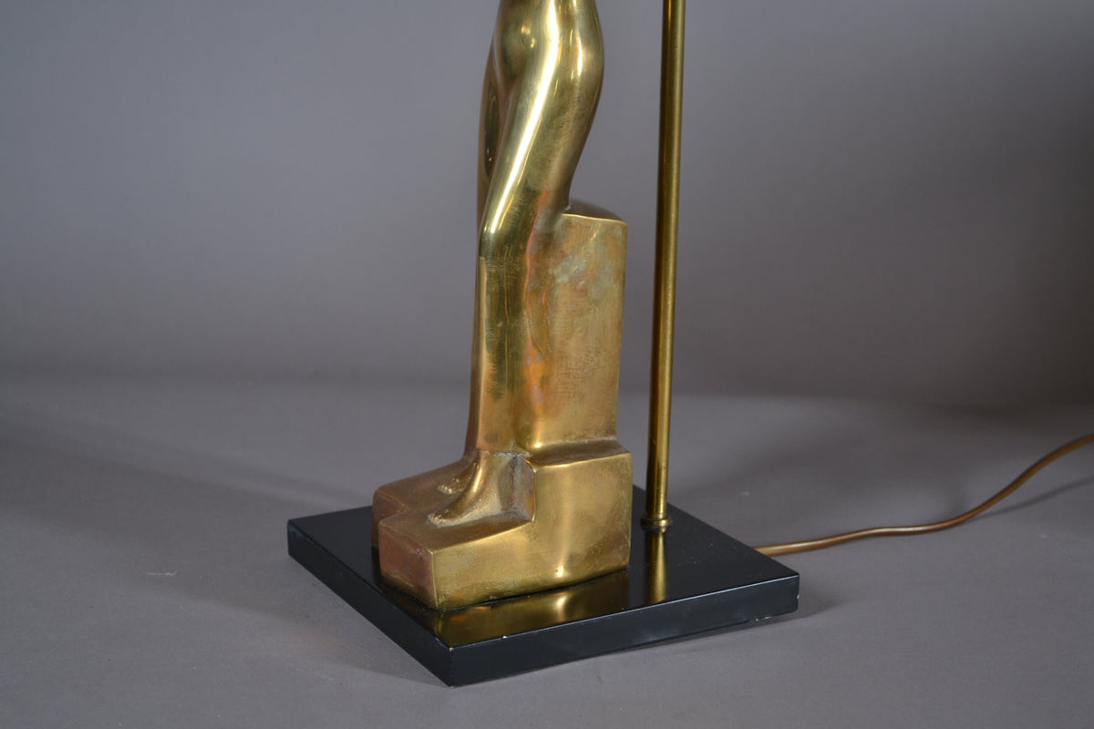 Vintage Egyptian Revival Table Lamp, Gold-Toned Woman Figure, Art Deco Style, 1970s