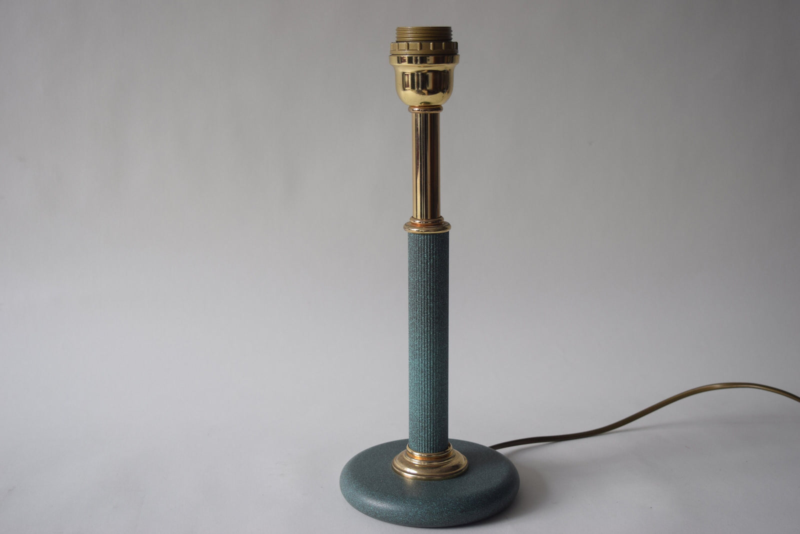 Vintage Brass Table Lamp, Teal Textured Column Desk Lamp — 1980s