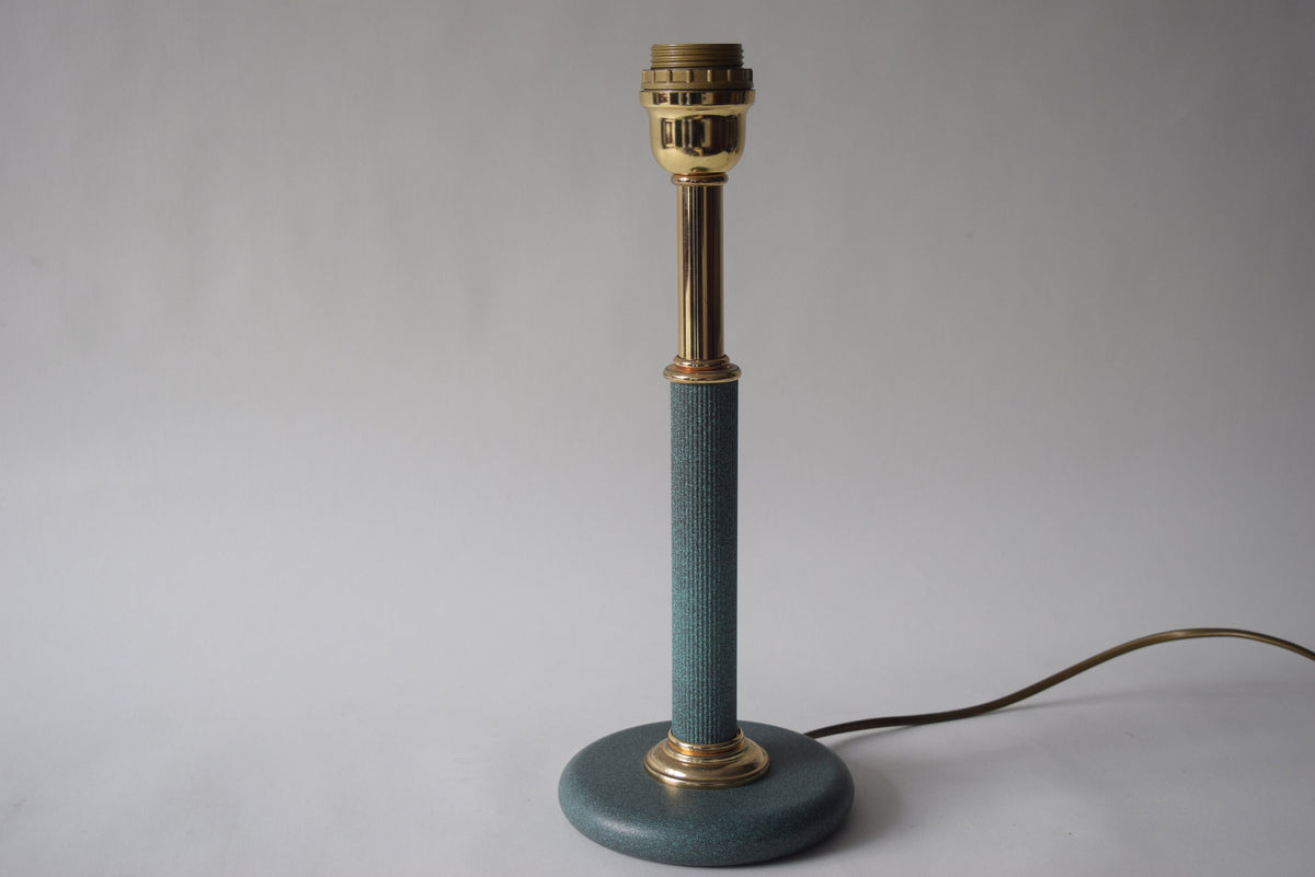 Vintage Brass Table Lamp, Teal Textured Column Desk Lamp — 1980s