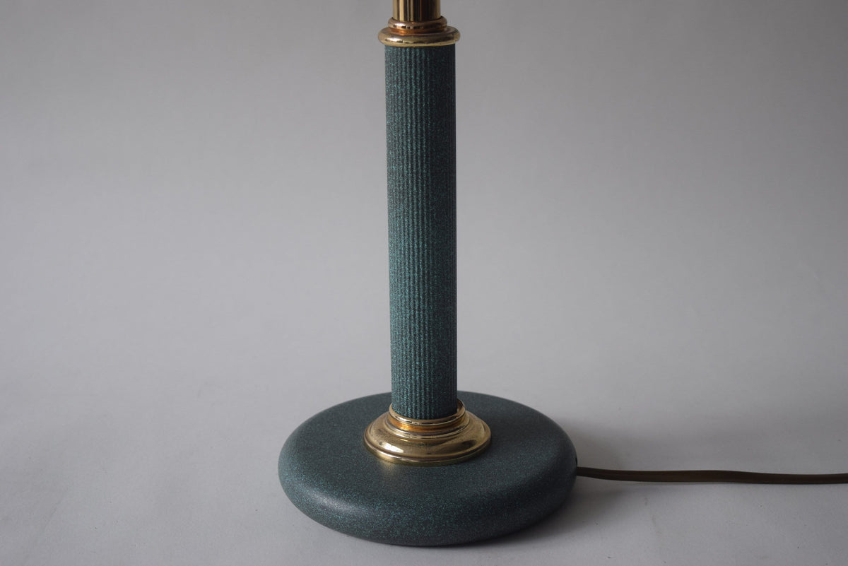 Vintage Brass Table Lamp, Teal Textured Column Desk Lamp — 1980s