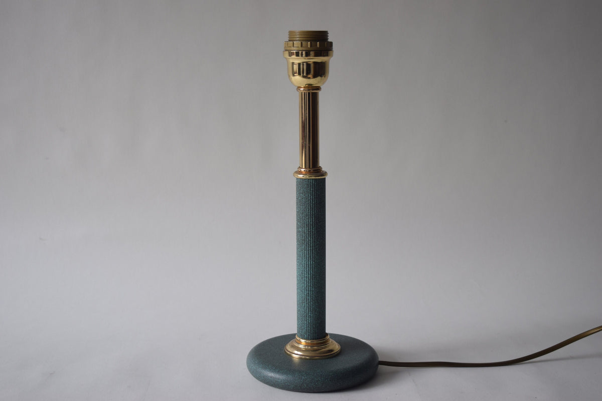 Vintage Brass Table Lamp, Teal Textured Column Desk Lamp — 1980s