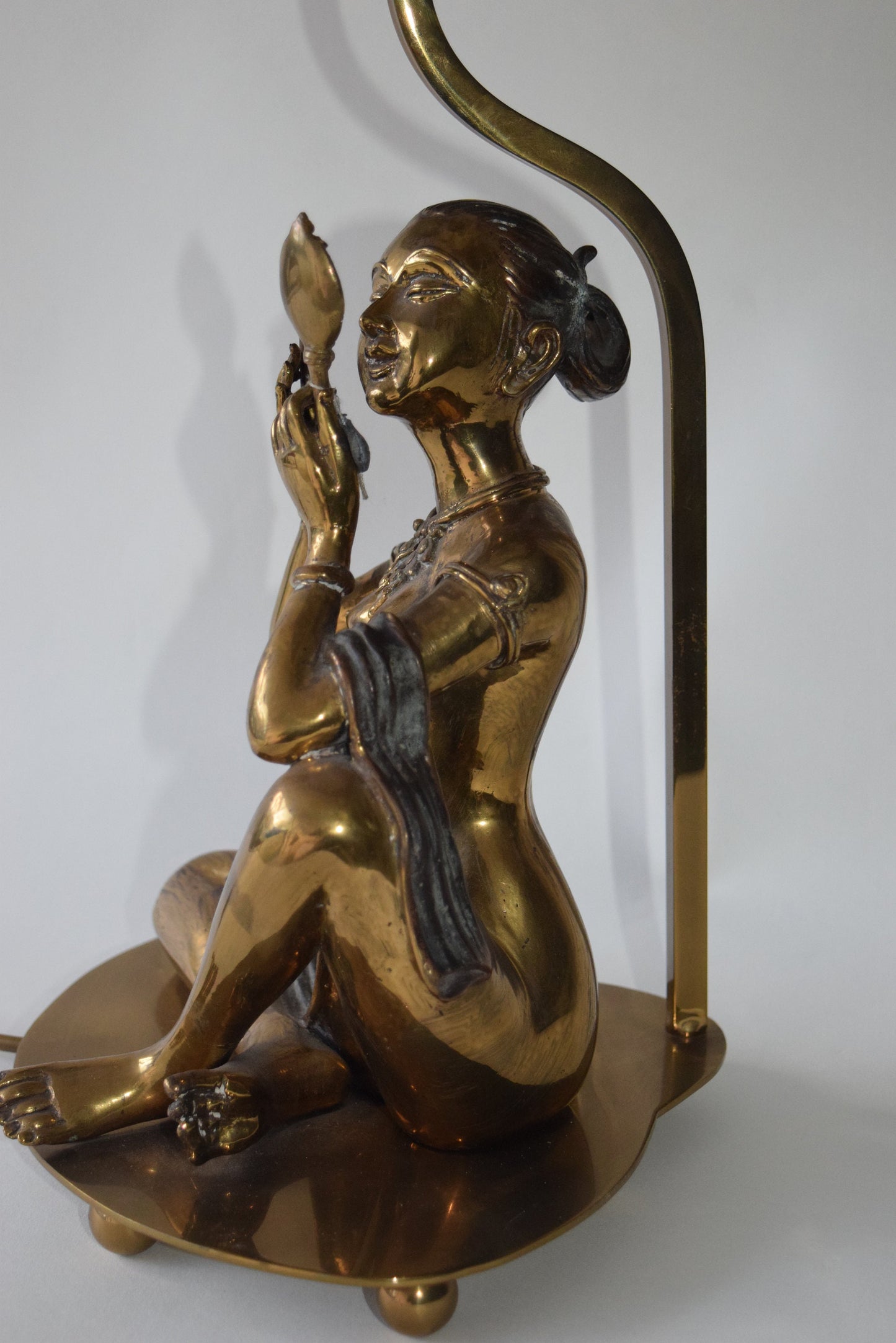 Vintage Brass sculpture lamp of a woman sitting