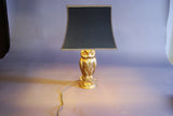 Vintage Gold Owl Table Lamp, Loevsky & Loevsky by Deknudt, Hollywood Regency, Belgium, 1960s/70s