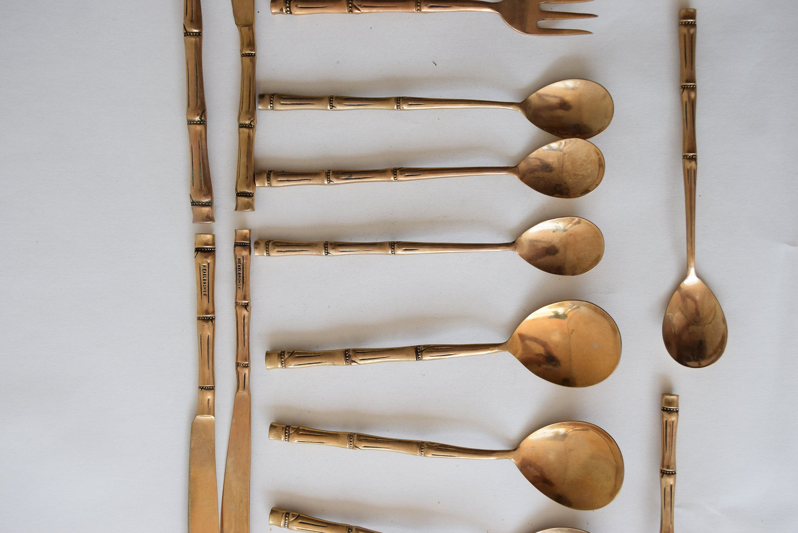 Vintage Bronze-Toned Bamboo Handle Flatware Set, Service for Six — Thai Style