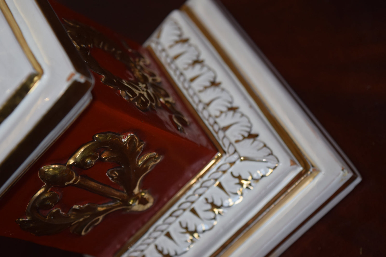 Ceramic Column Table Lamp, Red and Gold, Art Deco Style, Attributed to Ugo Zaccagnini, Italy 1950s