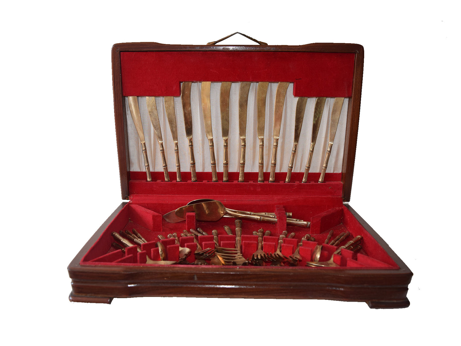 Vintage Bronze-Toned Bamboo Handle Flatware Set, Service for Six — Thai Style