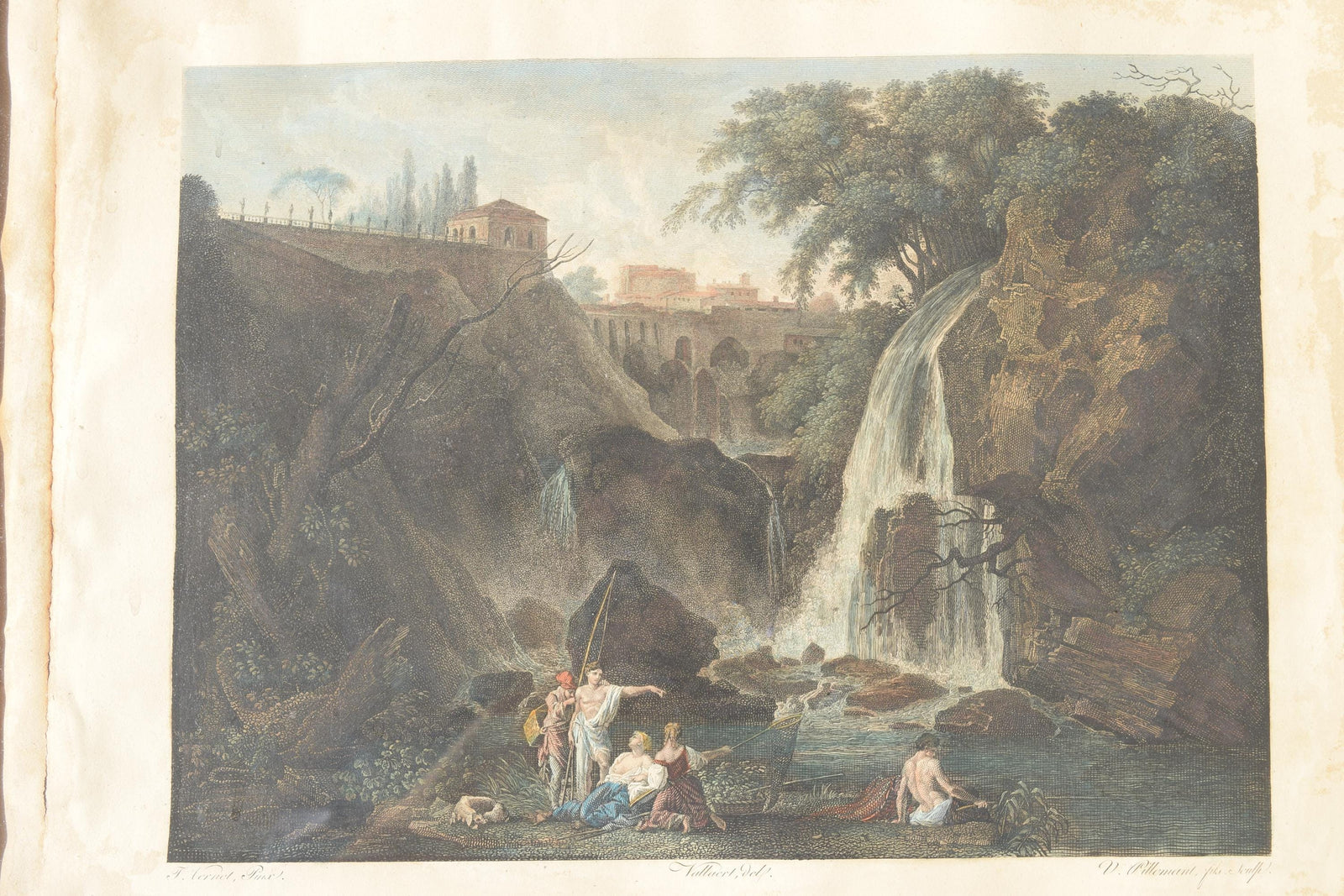 High-quality reproduction of 'The Waterfalls at Tivoli, with the Villa of Maecenas' by Claude-Joseph Vernet. This 18th-century drawing depicts the stunning waterfalls of Tivoli with the historic Villa of Maecenas in fine detail. A masterful sketch showcasing the beauty of classical European landscapes, perfect for collectors and history lovers seeking timeless decor.