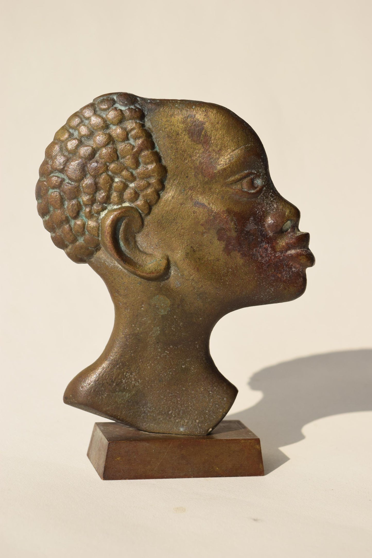 Midcentury African Woman Heads Bronze Hagenauer Style 1950s