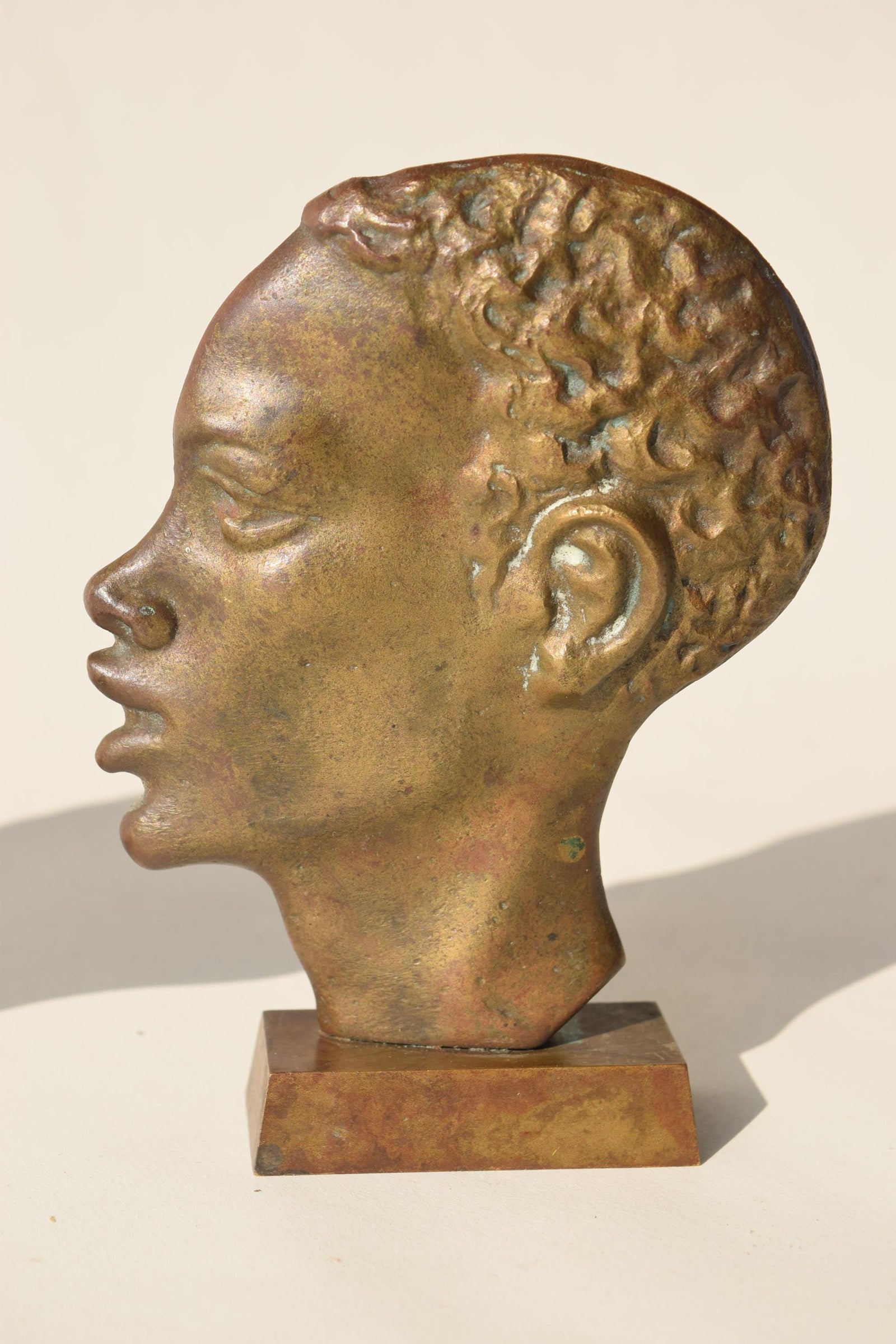 Midcentury Bronze-Toned Head Sculptures, Pair, Hagenauer Style, 1950s