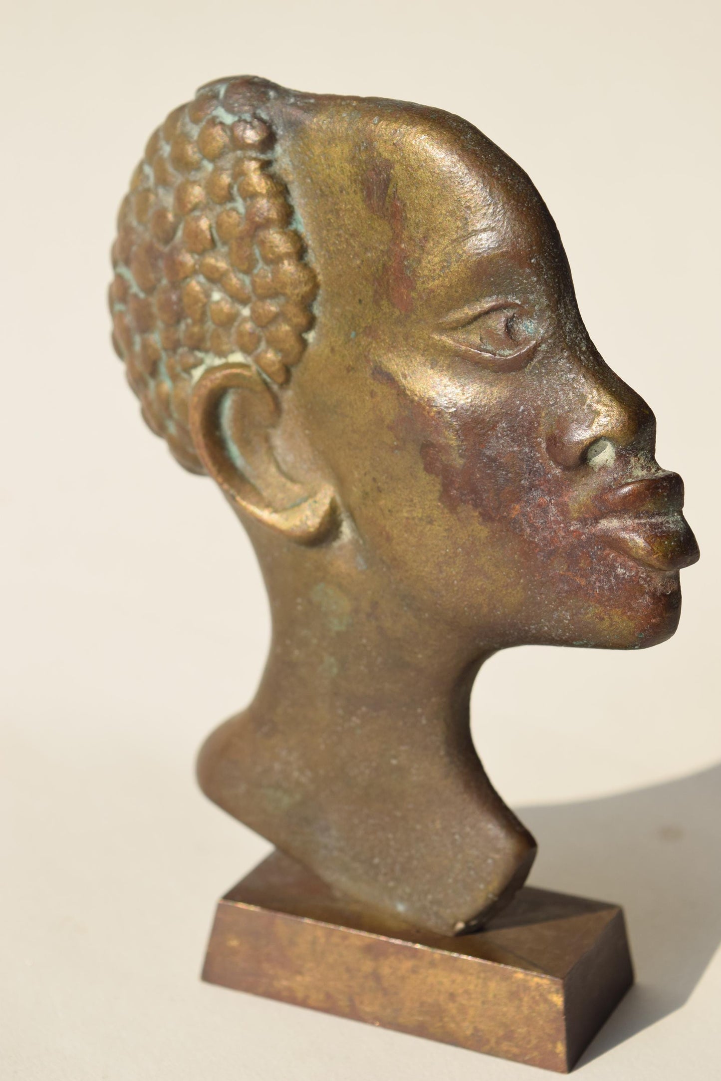 Midcentury African Woman Heads Bronze Hagenauer Style 1950s