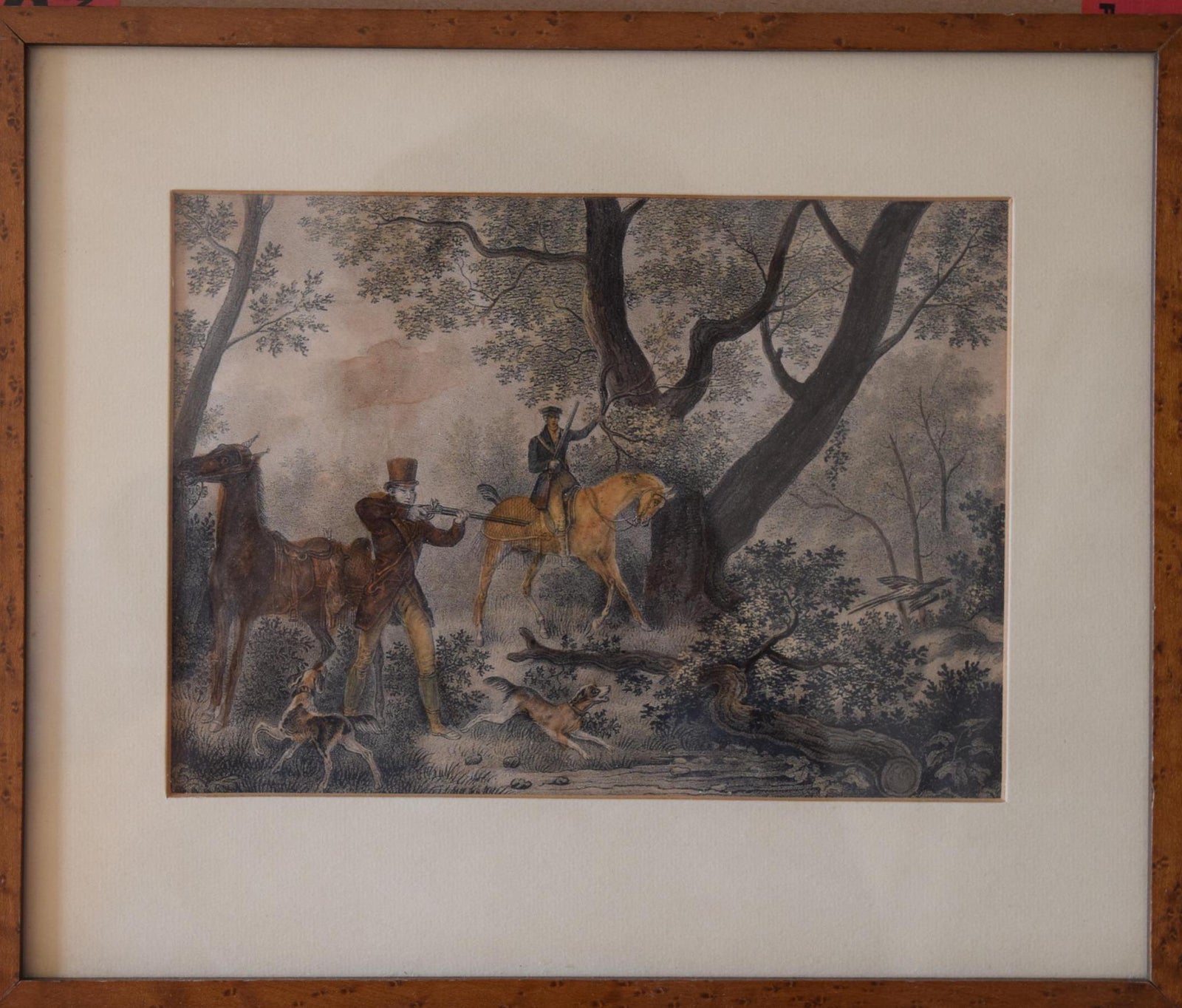 Antique Hand-Colored Hunting Engraving, Chasseur Au Tir | Jazet after Carle Vernet, 1830s | Framed French Equestrian Art