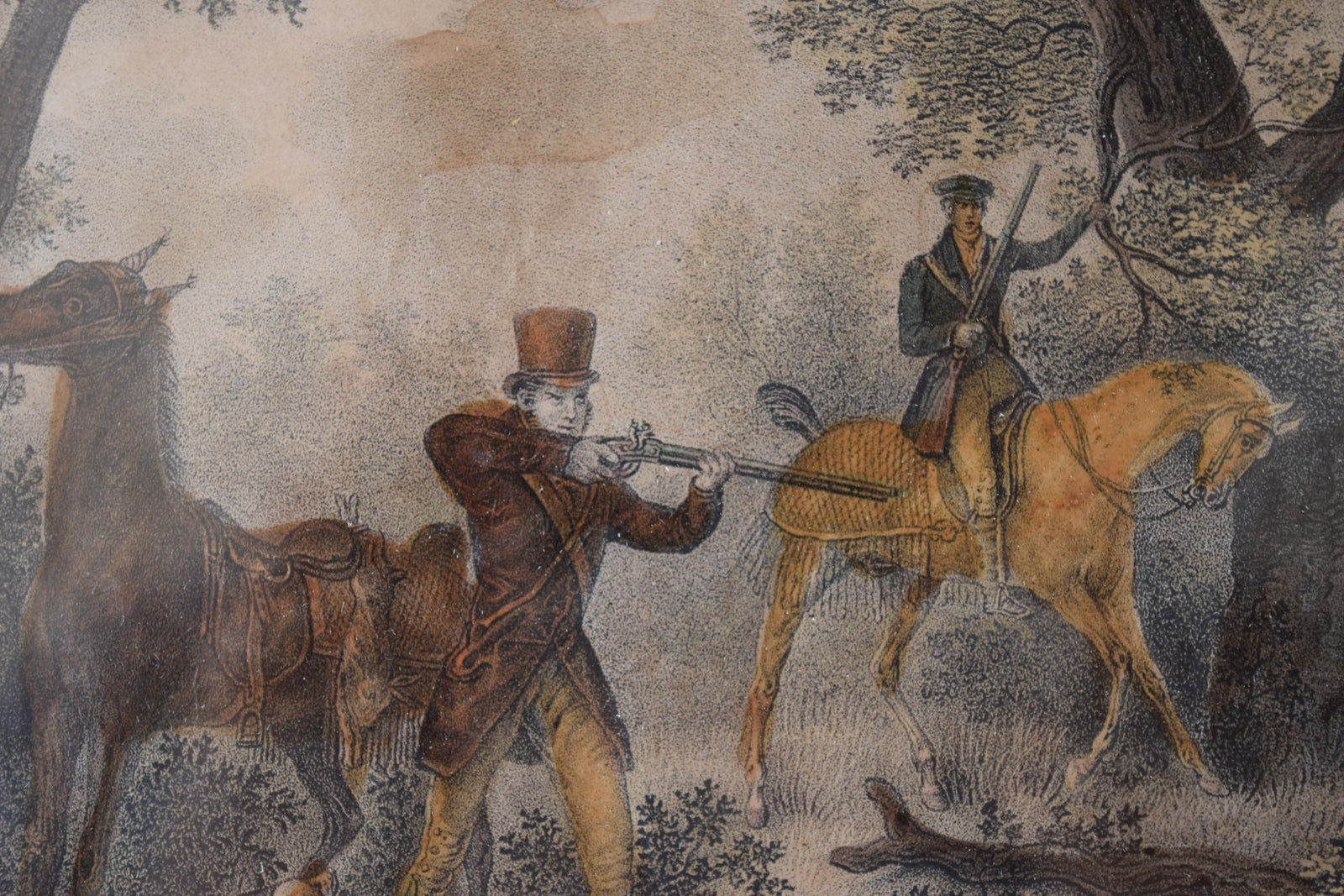Antique Hand-Colored Hunting Engraving, Chasseur Au Tir | Jazet after Carle Vernet, 1830s | Framed French Equestrian Art