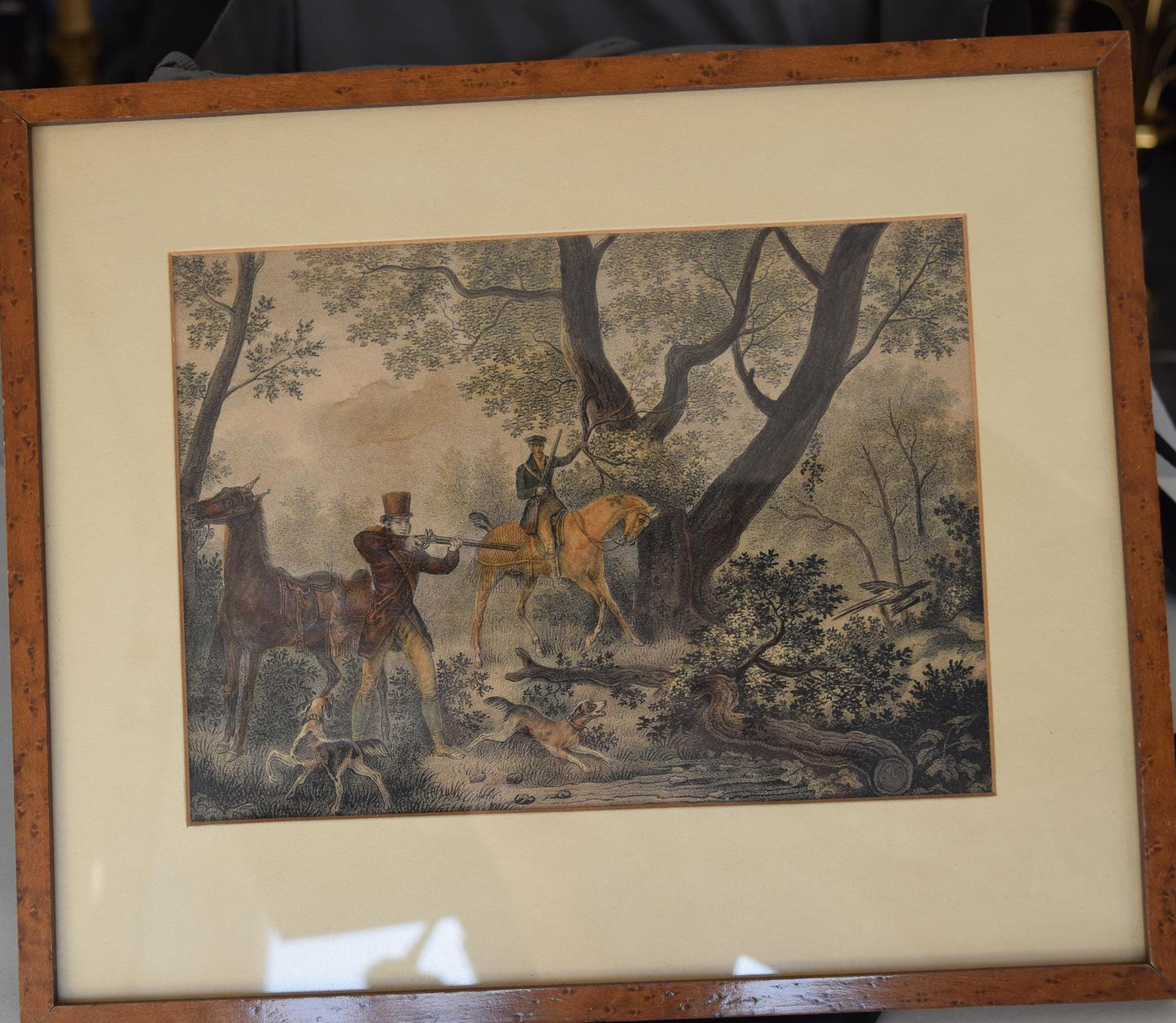 Antique “Chasseur Au Tir” Hand Colored Engraving French Jean Pierre Marie Jazet