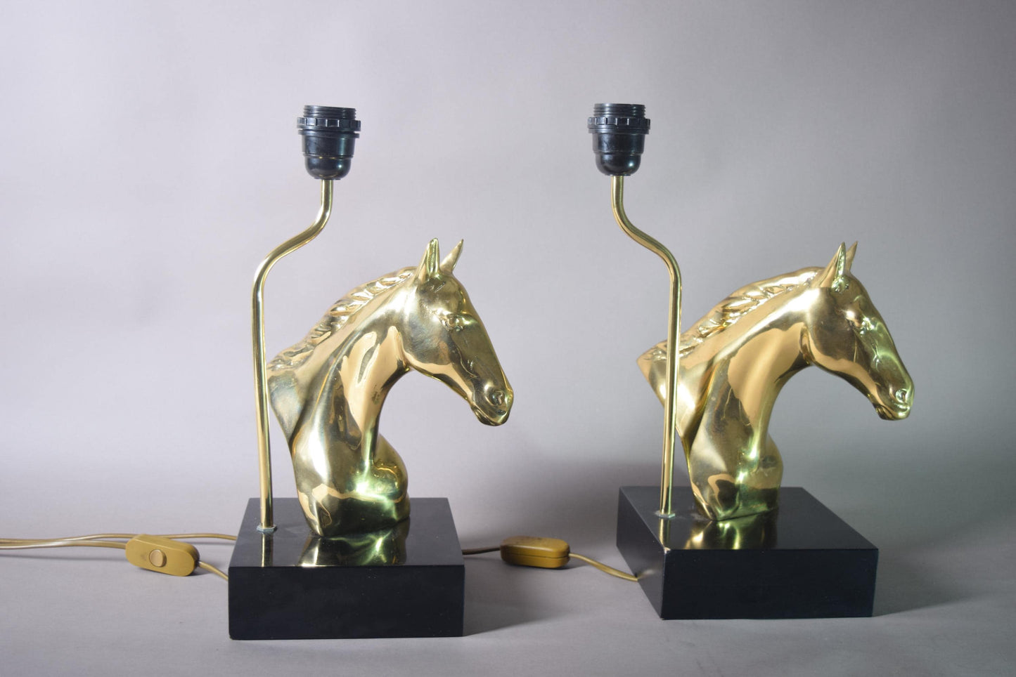 Pair of Vintage Brass Horse head lamps