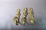 Antique Gilded Bronze Curtain Holdbacks, French 19th Century Foliate Scroll Design (Set of 3)