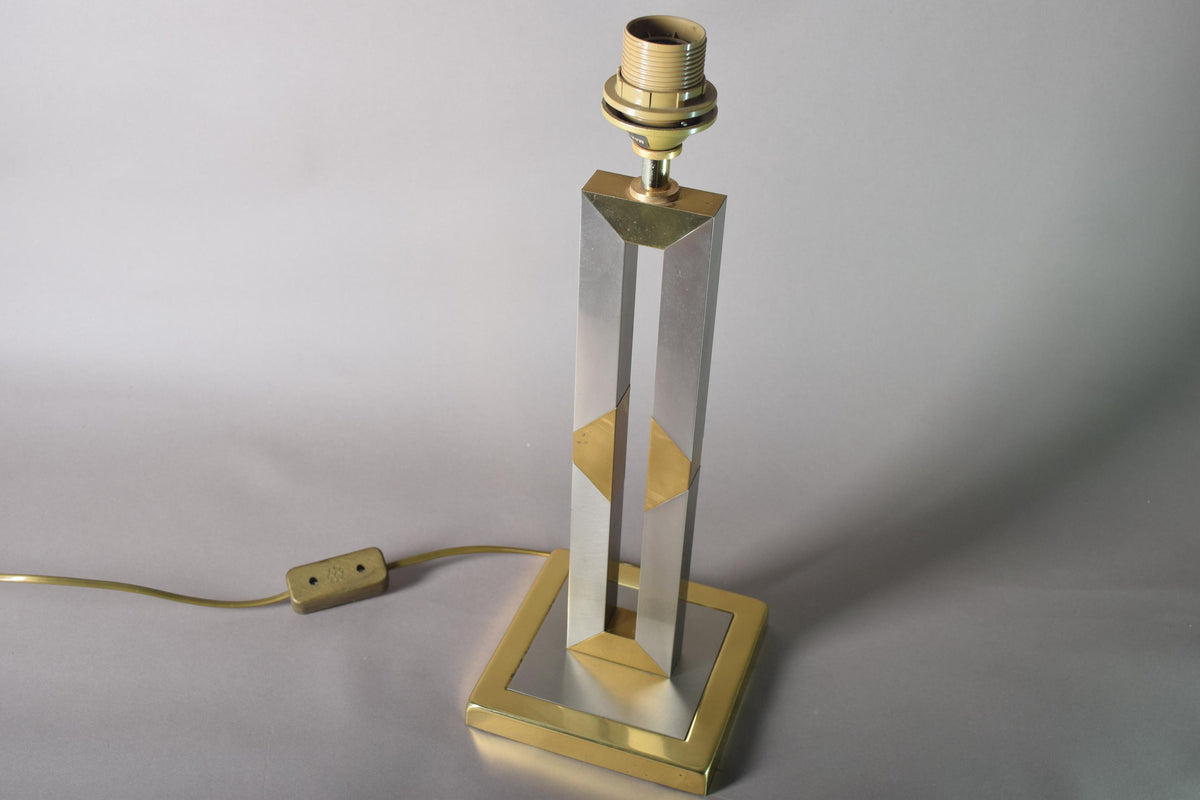 Vintage Brass and Chrome Table Lamp, Open-Frame Tower Base, in the Style of Willy Rizzo, 1980s