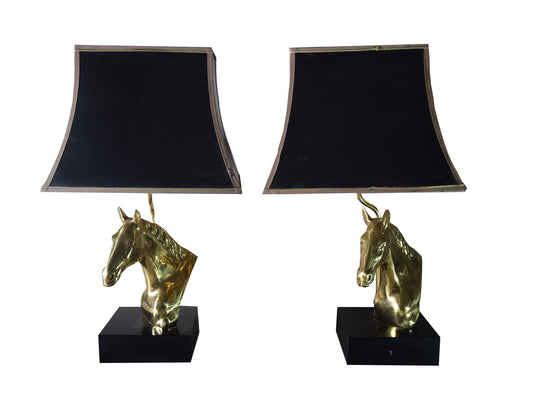 Pair of Vintage Brass Horse head lamps