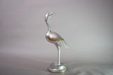 Vintage Silver-Toned Crane Bird Sculpture, Art Deco Style, Brass Accents, 1960s