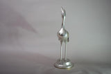 Vintage Silver-Toned Crane Bird Sculpture, Art Deco Style, Brass Accents, 1960s