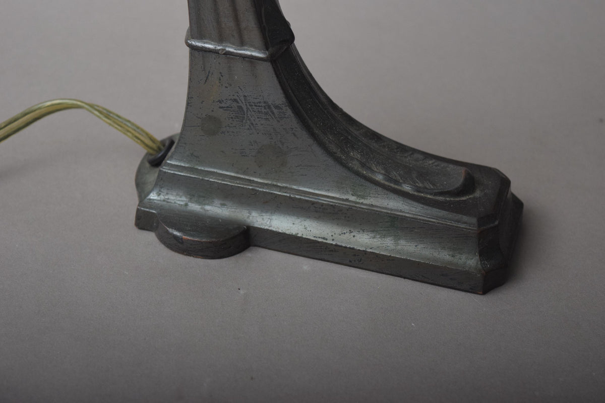 Antique Brass Gooseneck Desk Lamp, Fluted Stepped Base — American, circa 1920s