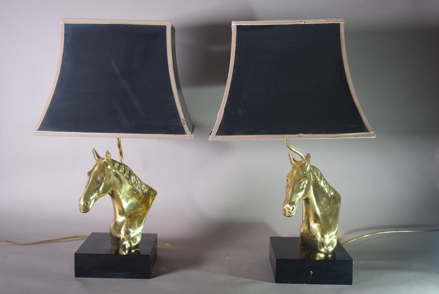 Pair of Vintage Brass Horse head lamps