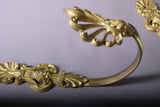 Antique Gilded Bronze Curtain Holdbacks, French 19th Century Foliate Scroll Design (Set of 3)