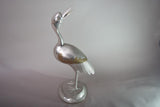 Vintage Silver-Toned Crane Bird Sculpture, Art Deco Style, Brass Accents, 1960s