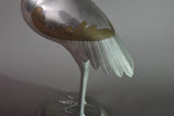 Vintage Silver-Toned Crane Bird Sculpture, Art Deco Style, Brass Accents, 1960s