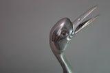 Vintage Silver-Toned Crane Bird Sculpture, Art Deco Style, Brass Accents, 1960s