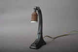 Antique Brass Gooseneck Desk Lamp, Fluted Stepped Base — American, circa 1920s