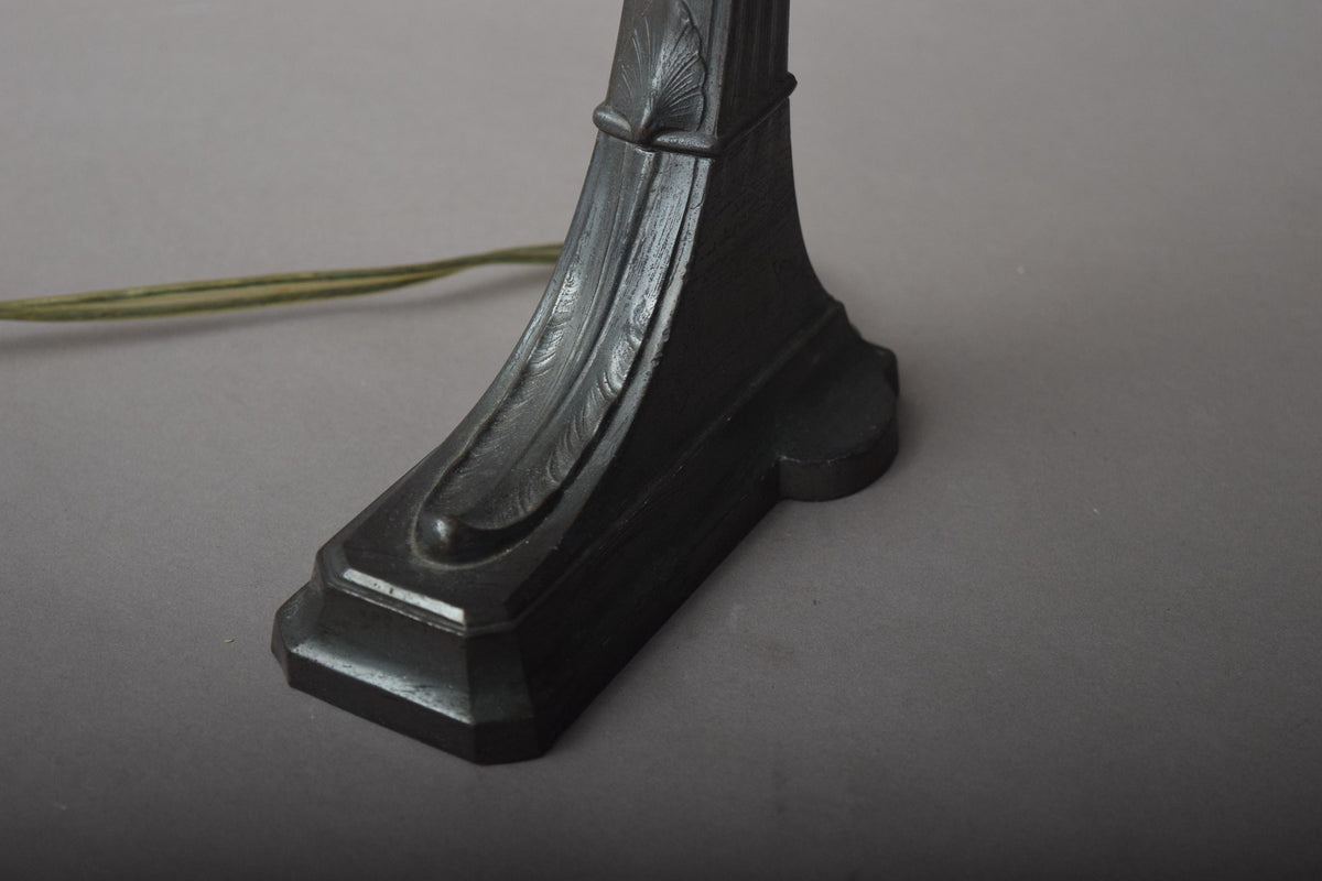 Antique Brass Gooseneck Desk Lamp, Fluted Stepped Base — American, circa 1920s