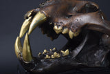 Bronze-Finished Big Cat Skull Sculpture, Gothic Decor Piece